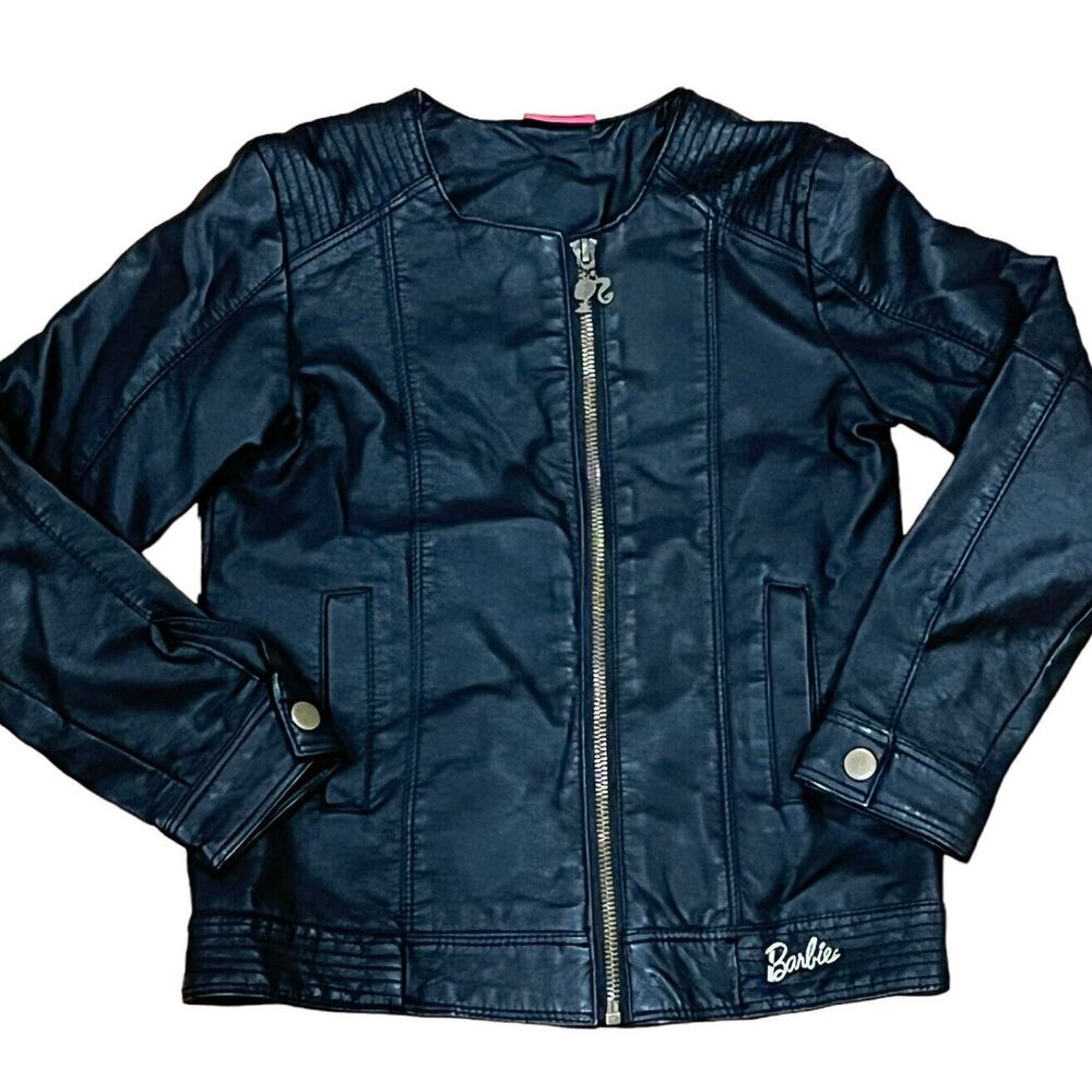 Girl's Barbie Jacket Youth Kids Size 8 Faux Leather Full Zip